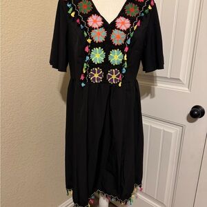 Embroidered Black Dress